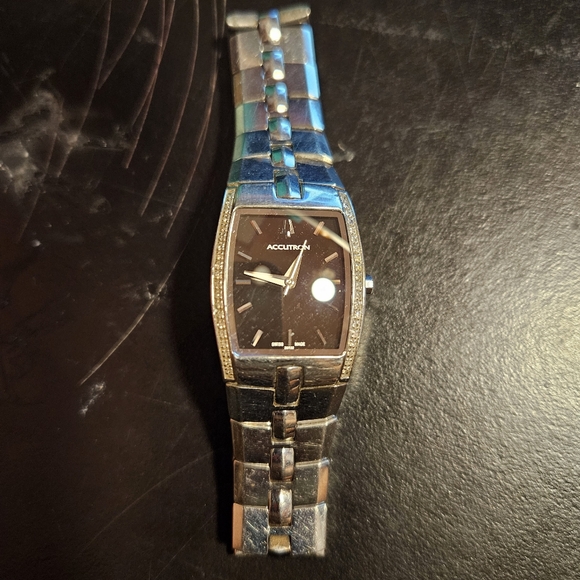 Bulova Silver and Black Classic Watch with Stainless Steel Band